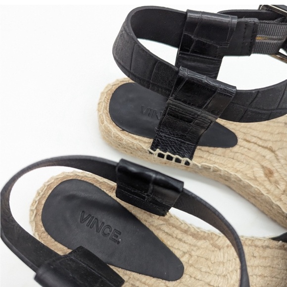 VINCE Black Leather Croc Embossed Platform Espadrille Sandals NWT Size 10 - Picture 6 of 7